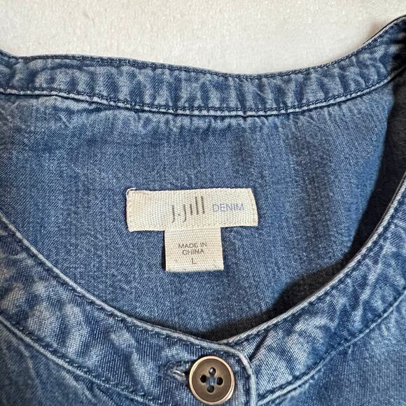 J. Jill Crewneck Denim Chambray Button Up Blouse Size L Casual Tunic Lightweight - Picture 3 of 8